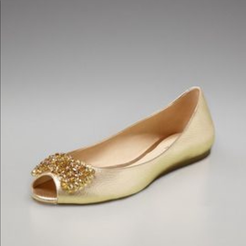 Kate Spade Gold Sparkly Peep Toe Flats